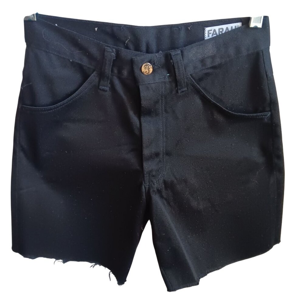 27" Vintage Farah Black Denim Shorts With Button Closure & Pockets For Men